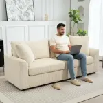 3-sits Manchestersoffa med Prydnadskuddar för Vardagsrum och Sovrum, 212 cm Bred, Gräddvit