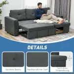 3-sits Bäddsoffa med Schäslong, Stoppad Soffa med Sängfunktion, Mörkgrå