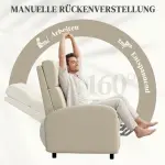 Liggstol TV-stol med Utfällbart Fotstöd, Lutning upp till 160°, Kräm, 64x86x102 cm