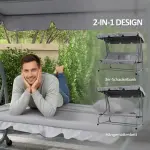 2-i-1 Verandagunga med Liggfunktion och Justerbart Tak, upp till 340 kg, Stål, Grå, 200 x 120 x 164 cm