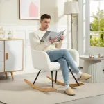 Gungstol i Mjuk Sammetsklädd med Brett Ryggstöd, Krämvit