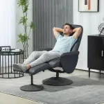Massagestol med Fotpall, 10 Vibrationspunkter, Konstläder, Mörkgrå, 76 x 81 x 105 cm