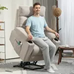 Massagestol med Stående Funktion, 8 Vibrationspunkter och 2 Fjärrkontroller, Ljusbrun