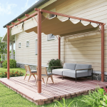 Trädgårdspergola med Justerbart Uteplatstak, Aluminiumstomme och UPF 30+ Solskydd, Naturligt Trä, 3x3 m