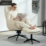 Snurrbar Stoppad Fåtölj med Fotpall, Vilstol för Vardagsrum/Sovrum/Hemmakontor, Beige