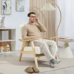 Stoppad Fåtölj med Skumfyllning och Ram av Gummiträ, Gräddvit