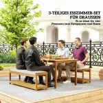 3-delat Trädgårdsmöbelset med Matbord, Paraplyhål och 2 Bänkar i Teak, Teak, 150x85x75 cm