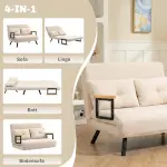 Bäddsoffa och 2-sitssoffa i Sammetsoptik med Bäddfunktion samt 2 Kuddar Hållbar och Stabil Natur, Beige och Svart Tyg och Trä
