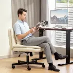 Armlös Kontorsstol i Konstläder med Hjul, Extra Kudde och Höjdjusterbar, Rullbar, Beige