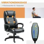 Kontorsstol med Vibrationsmassage, Höj- och Sänkbar Chefsstol, Ergonomisk Snurrstol, 6 Vibrationspunkter, Linnelook, Svart, 66 x 78 x 112–120 cm
