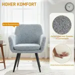 Fåtölj Modern Ljusgrå Linnetyg och Metall för Vardagsrum och Sovrum Stoppad Stol med Svarta Ben Elegant Design
