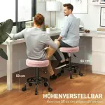Höjdjusterbar Svängbar Rullpall, 360° Vridbar Arbetspall, Rosa, Ø50x50-66 cm