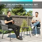 3-delat Bistroset med 2 Stolar och 1 Bord i Syntetisk Rotting och Stålstomme, Grå