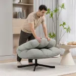 Fåtölj Roterbar Bred Ljusgrå Chenille och Stål för Vardagsrum Loungestol med Mjuk Sits och Vattenavvisande Tyg Modern Design Bekväm