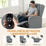 Massagestol Elektrisk Grå Konstläder och Stål för Vardagsrum Relaxfåtölj med Liggläge och Fotstöd Bekväm Vilostol