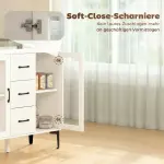 Sideboard Modernt Vit MDF och Glas för Vardagsrum och Kök Skänk med 3 Lådor och Soft Close-dörrar Rymlig Förvaring 120 cm