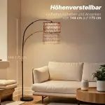 Golvlampa med Hamprepsskärm, Höjdjusterbar och Fotkontakt i Metall, Svart