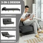 2-sits Bäddsoffa med Justerbart Ryggstöd, Tygklädsel och Metallram, Grå