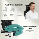 Kontorsstol Ergonomisk Svart Mesh och Plast för Hemmakontor Skrivbordsstol med Fotstöd och Justerbart Nackstöd Andningsbar