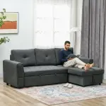 3-sits Bäddsoffa med Schäslong, Stoppad Soffa med Sängfunktion, Mörkgrå