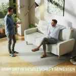3-sits Soffa med Tjocka Kuddar, Gummiträ och Tygöverdrag för Vardagsrum och Kontor, Krämvit