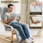 Birchwood Lounge Chair, Stoppad Fåtölj med Justerbart Fotstöd, Modern Design, Ljusgrå