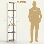 Bokhyllor 2 Pack Rustik Brun Spånskiva och Stål för Vardagsrum Höga Hyllor med 6 Plan Industriell Design Förvaring för Böcker och Dekor