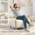 Stoppad Loungestol med Sherpa-look, Träben, Ryggstöd och Armstöd, upp till 120 kg, Krämvit
