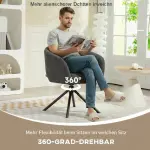 Vridbar Stoppad Fåtölj med Bekvämt Sittskal och Mysig Klädsel, upp till 120 kg, Mörkgrå