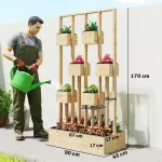 Odlingslåda med Spaljé Naturfärgad Furuträ för Trädgård Blomlåda med Klätterstöd och Hylla Dekorativ Plantering och Insynsskydd 170 cm