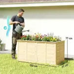 Odlingslåda Trä Naturfärgad Furuträ för Trädgård och Uteplats Planteringslåda med Öppen Botten och Förstärkning Robust 152x77x77 cm