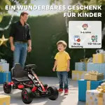 Gokart med Pedaler, Trampbil för Barn med Bromsar, Halkfria Hjul och Metallram, 3-6 År, Röd