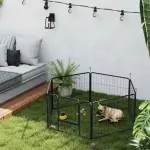 Hundstaket, Husdjursutrymme med 6 Paneler i Hopfällbart Stål, Grått