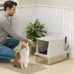 Kattsandlåda XL i Rostfritt Stål med Skopa, Ljusgrå