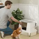 Kattsandlåda XL i Rostfritt Stål med Skopa, Ljusgrå