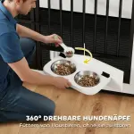 Stor Hundlåda med Lättillgänglig Låsbar Design och Roterande Skålhållare, Vit