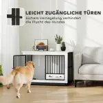 Stor Hundlåda med Lättillgänglig Låsbar Design och Roterande Skålhållare, Vit