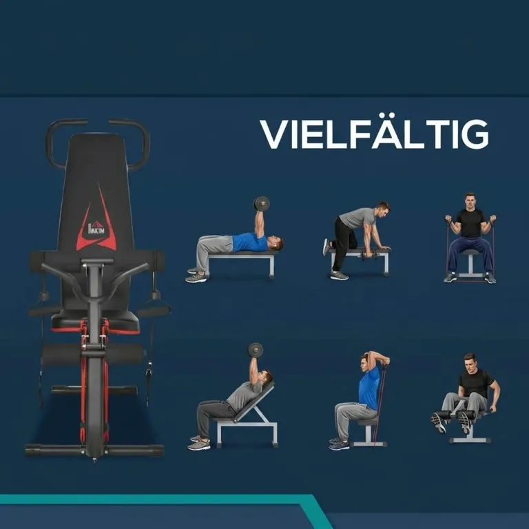 Träningsbänk med Elastiskt Rep 145 x 49 x 48–127 cm