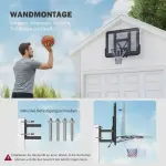 Väggmonterad Basketbåge med Rivbeständigt Nät för Inomhus- och Utomhusbruk, Svart