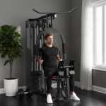 Hemmaträningsstation med 45 kg Viktklossar, Högt Repdrag, Bröststation och Benpress