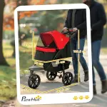 Hundvagn Prisvärd Röd för Transport av Husdjur Upp till 10 kg Hopfällbar med Tre Hjul och Nätfönster för Djur 109,5 x 57,5 x 106,5 cm