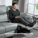 3-sits Soffa med Fällbara Säten, Justerbart Fotstöd och Konstläderfodral för Vardagsrum, Mörkgrå