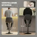 Set med 2 Vridbara Barstolar i Konstläder med Ryggstöd, Fotstöd och Metallbas, Svart