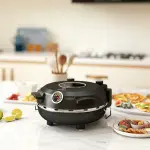 Elektrisk Pizzaugn 430°C, 1200 W med 30 cm Stenplatta, Timer och Visningsfönster, Svart