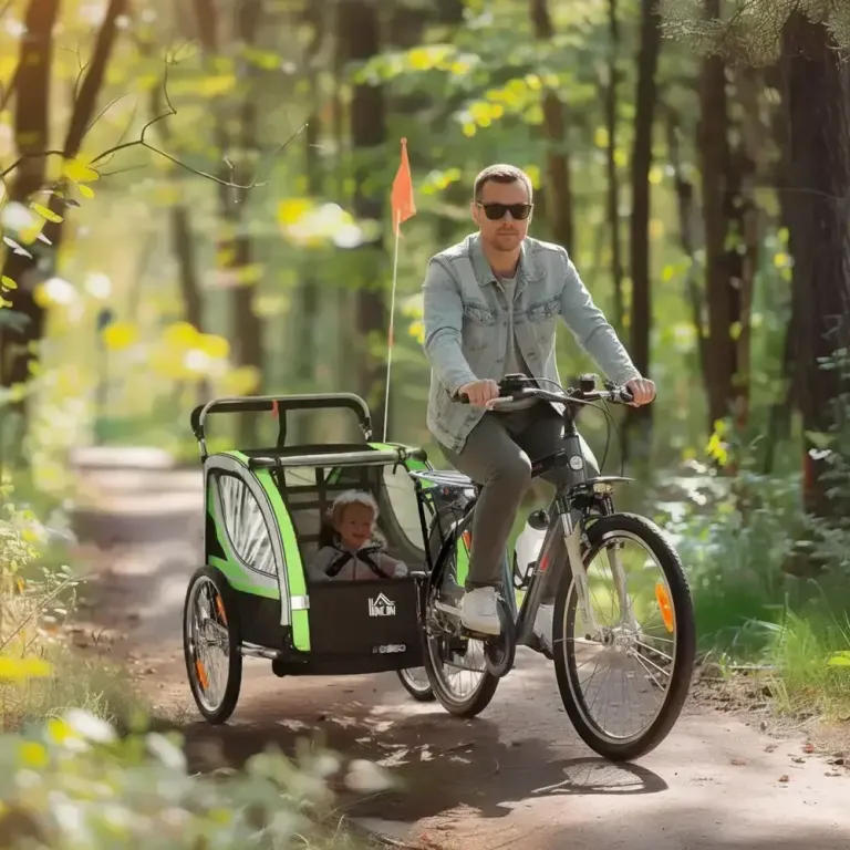 2-i-1 Cykelvagn för 2 Barn Push-Along Funktion Regnskydd