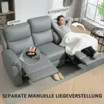 3-sits Soffa med Fällbara Säten, Justerbart Fotstöd och Konstläderfodral för Vardagsrum, Mörkgrå