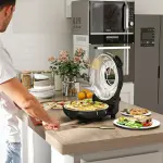 Elektrisk Pizzaugn 430°C, 1200 W med 30 cm Stenplatta, Timer och Visningsfönster, Svart