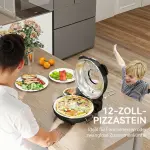 Elektrisk Pizzaugn 430°C, 1200 W med 30 cm Stenplatta, Timer och Visningsfönster, Svart