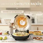 Elektrisk Pizzaugn 430°C, 1200 W med 30 cm Stenplatta, Timer och Visningsfönster, Svart