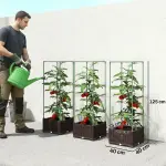 Odlingslåda med Spaljé 3 Delar Grön Plast och Metall för Trädgård och Balkong Blomlåda med Klätterstöd och Dräneringshål Väderbeständig